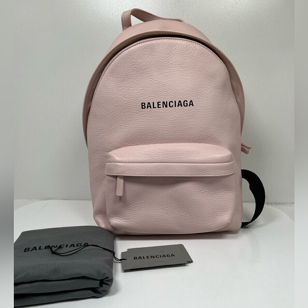 Balenciaga Smooth Calfskin Logo Small Everyday Backpack Light Rose Black